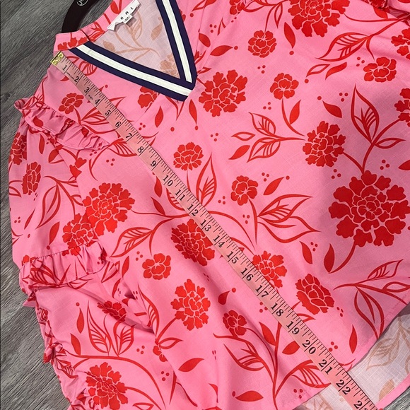 THML Pink Floral Boho Blouse Ruffle Sleeve Boutique Top NWOT xs - Picture 6 of 6